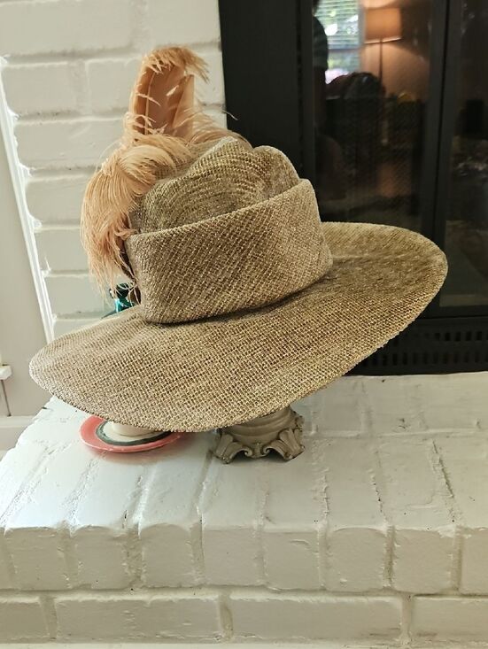 Suzanne Couture Millinery Wide-Brim Ostrich Feather Natural Accent Hat main image 5